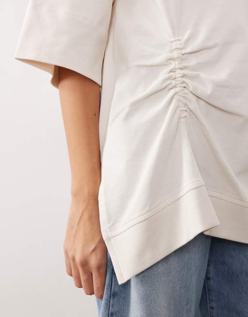 ARRANGE - T-shirt oversize froncé sur le côté - Écru, 3 de 4