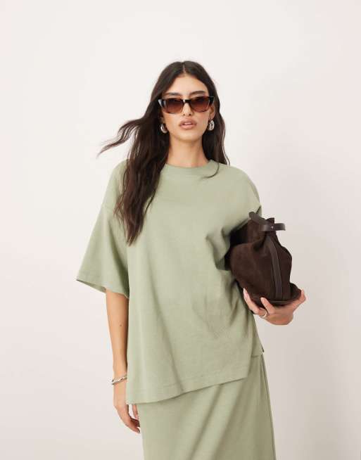 ARRANGE - T-shirt oversize premium in jersey pesante testurizzato color pistacchio in coordinato