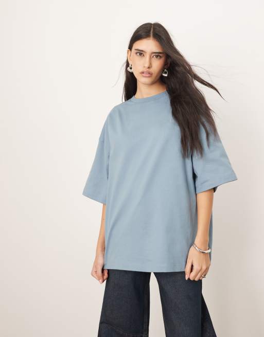 ARRANGE - T-shirt premium oversize in tessuto pesante color blu slavato