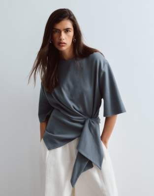 Arrange T-shirt With Tie Waist Detail In Gray