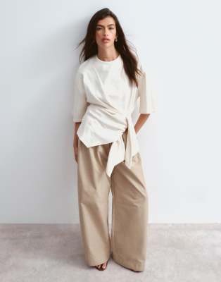 Arrange T-shirt With Tie Waist Detail In Neutral