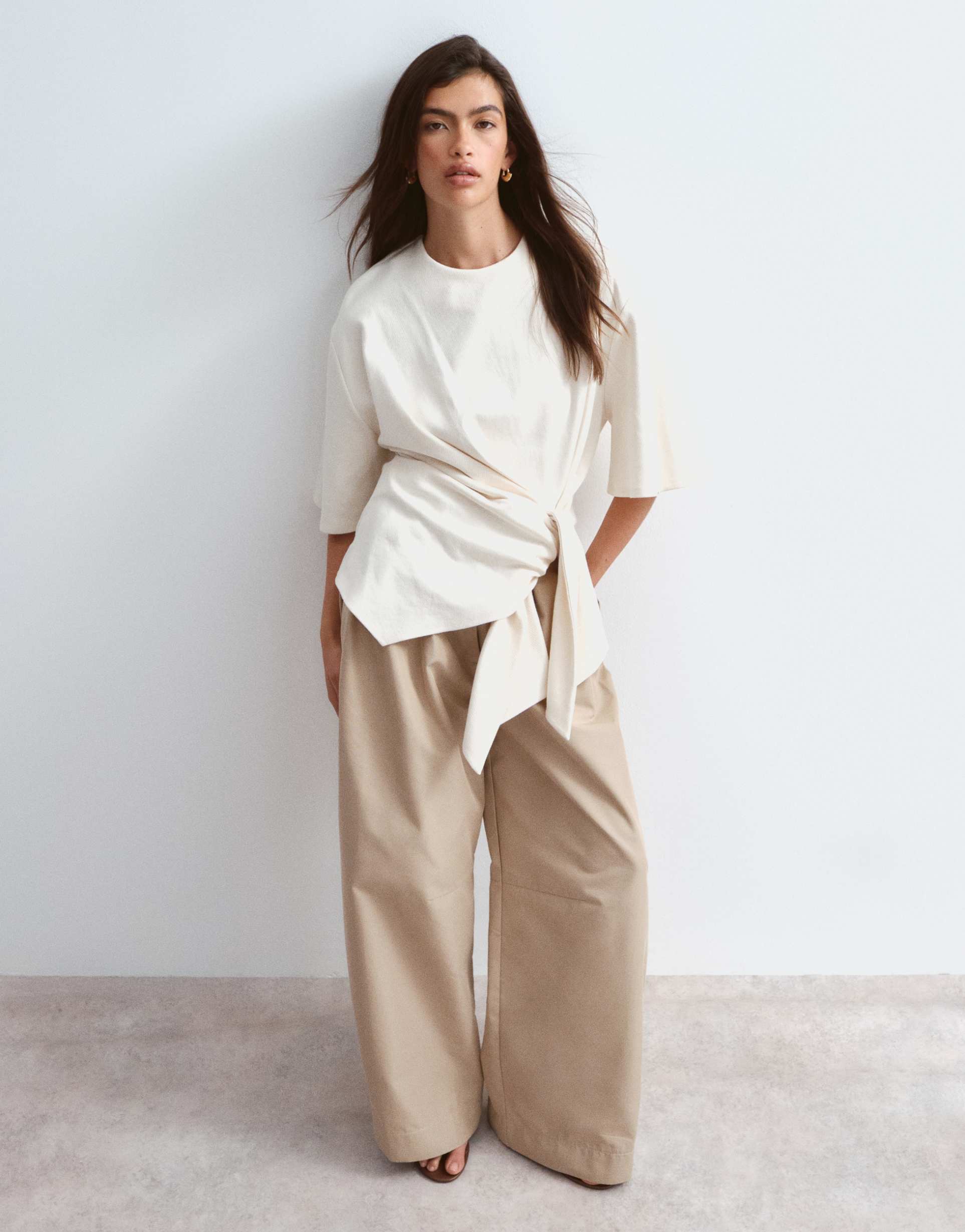 arrange t-shirt with tie waist detail in stone
