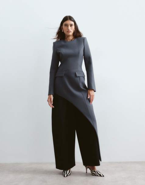 ARRANGE tailored asymmetric longline top in grey - view 1