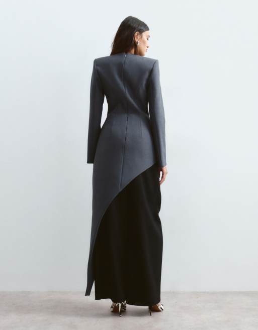 ARRANGE tailored asymmetric longline top in grey, 4 of 7