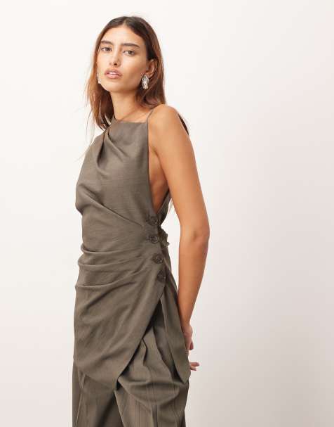 ARRANGE tailored asymmetric top in dark khaki (part of a set) - view 1