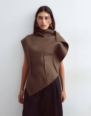 Arrange Tailored Asymmetric Top With Dart Detail In Brown