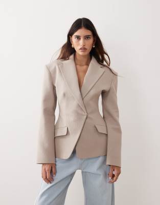 Arrange Tailored Cinched Waist Blazer In Neutral