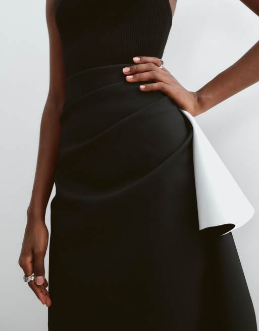 ARRANGE tailored midi skirt with contrast drape detail in black, 2 of 5