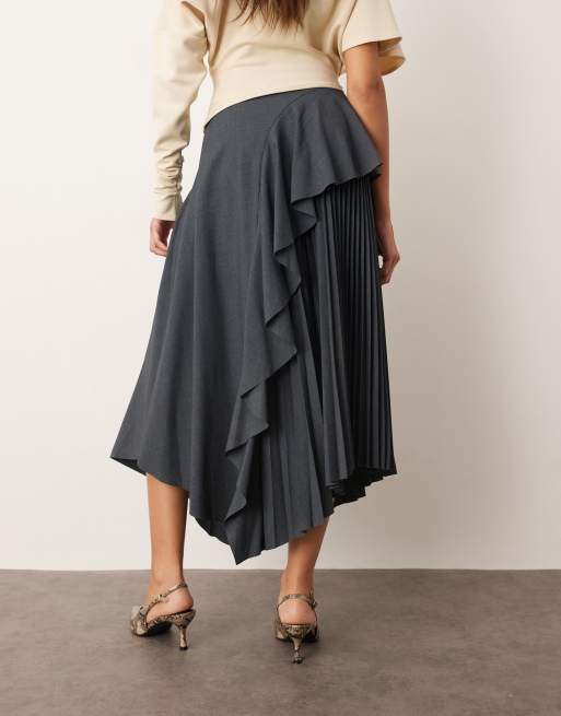 ARRANGE tailored pleat mix skirt in gray heather | ASOS