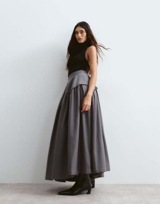 ARRANGE tailored sculpted waist full midi skirt in grey, 2 of 5