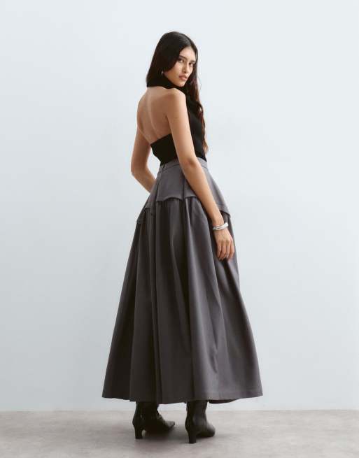 ARRANGE tailored sculpted waist full midi skirt in grey, 3 of 5