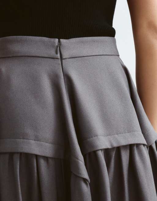 ARRANGE tailored sculpted waist full midi skirt in grey, 4 of 5