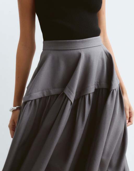 ARRANGE tailored sculpted waist full midi skirt in grey, 5 of 5