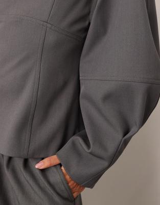 Arrange Tailored Seam Detail Sculpted Co-ord Top With Ovoid Sleeve In Gray