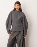 [ARRANGE] ARRANGE tailored seam detail sculpted top with ovoid sleeve in grey (part of a set) 16 GREY