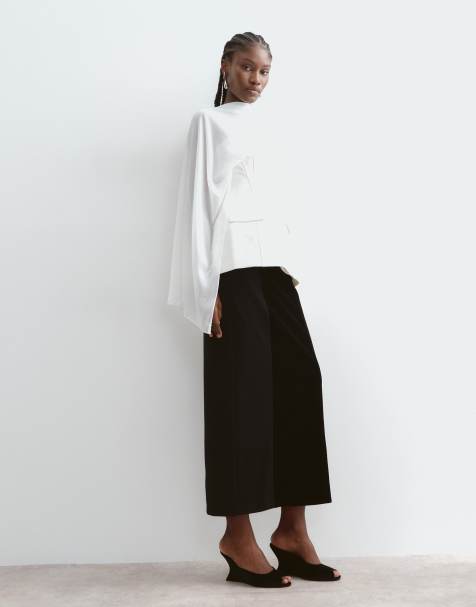 ARRANGE tailored velvet panel midi skirt set in black - view 1