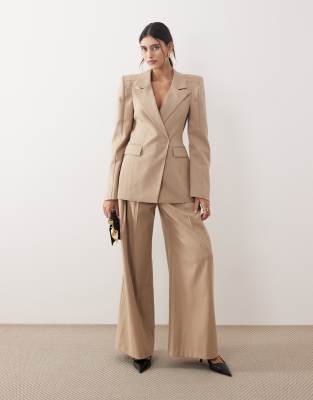 Arrange Tailored Wide Leg Pants With Pleats In Neutral