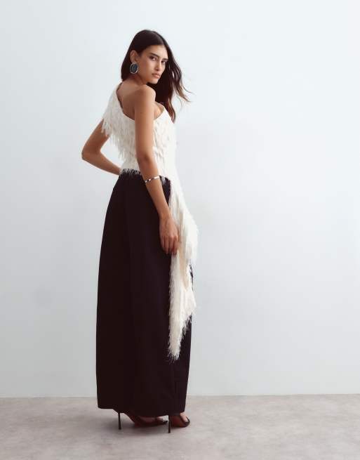 ARRANGE tekstureret one shoulder-top med drapering i creme, 4 af 4