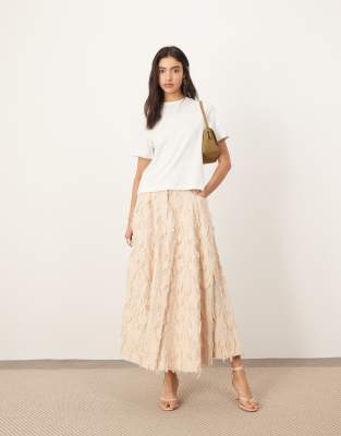 textural floral full midi skirt in ecru-Neutral