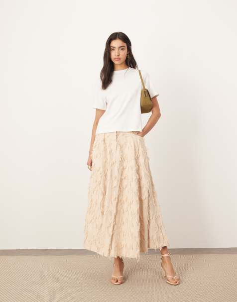 ARRANGE textural floral full midi skirt in ecru - view 1
