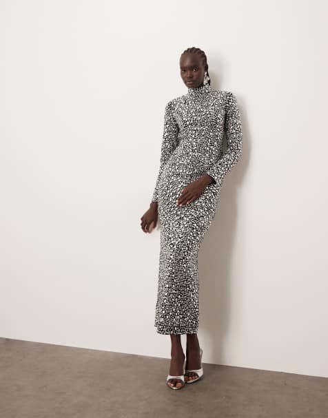 ARRANGE textural sequin high neck long sleeve maxi dress