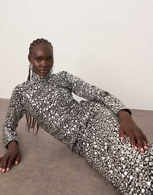 ARRANGE textural sequin high neck long sleeve maxi dress, 2 of 4