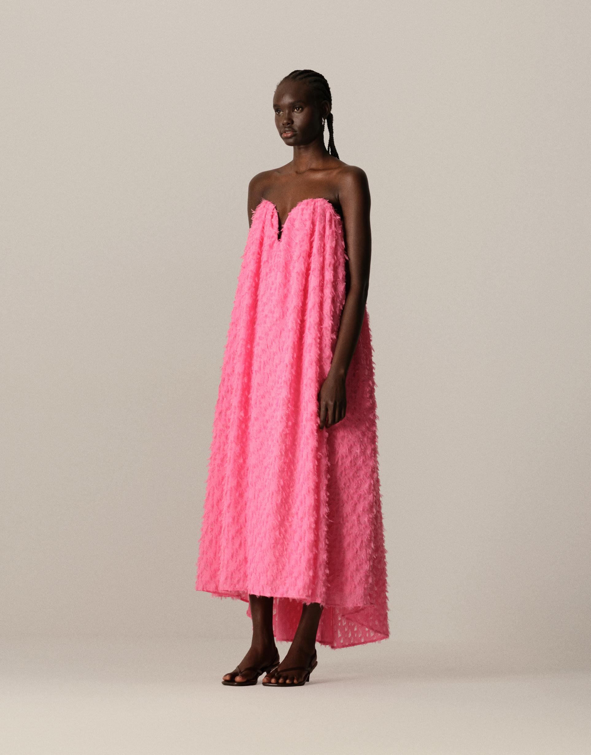 arrange texture volume corseted bandeau maxi dress in pop pink