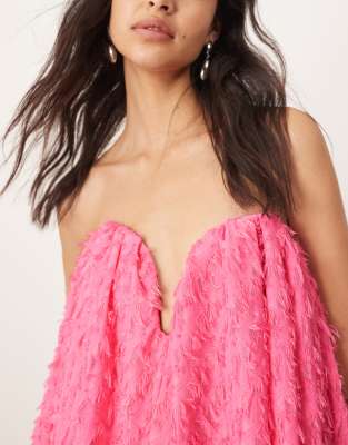 arrange texture volume corseted bandeau maxi dress in pop pink