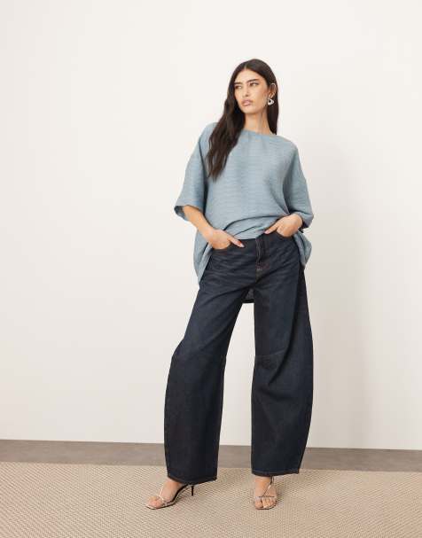 ARRANGE textured boxy woven t-shirt in denim blue - view 1