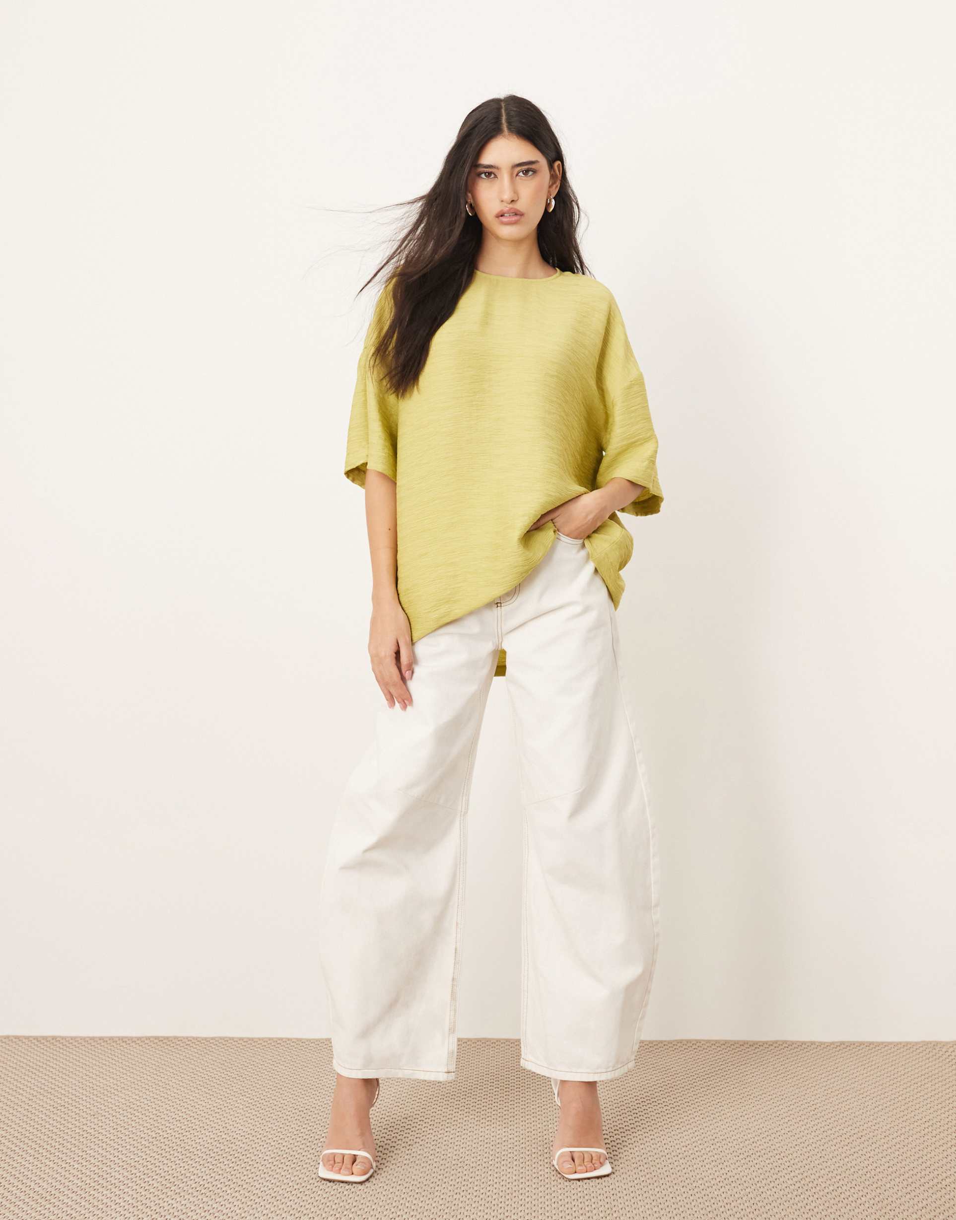 arrange textured boxy woven t-shirt in lime