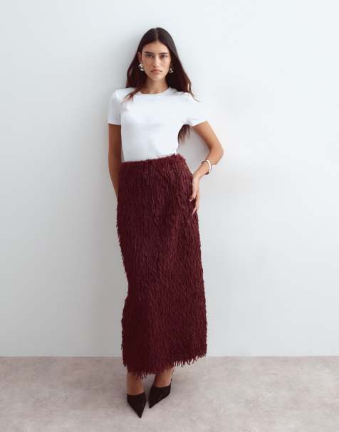 ARRANGE textured column midi skirt in wine - view 1