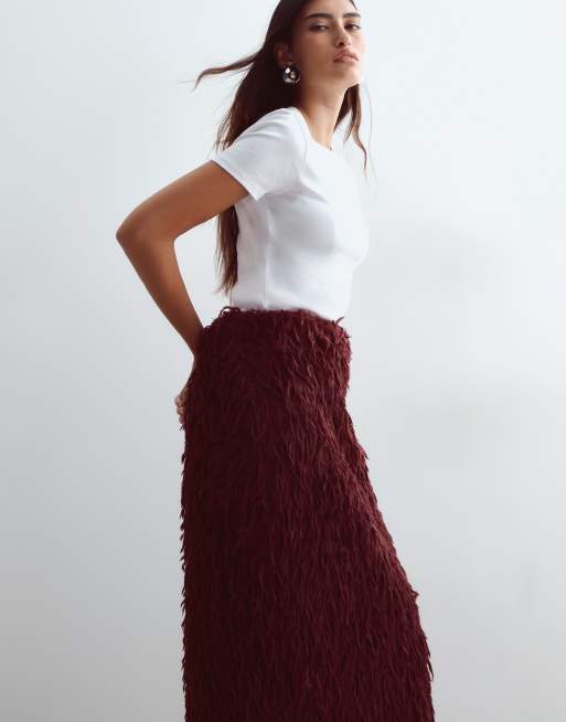 ARRANGE textured column midi skirt in wine, 4 of 5