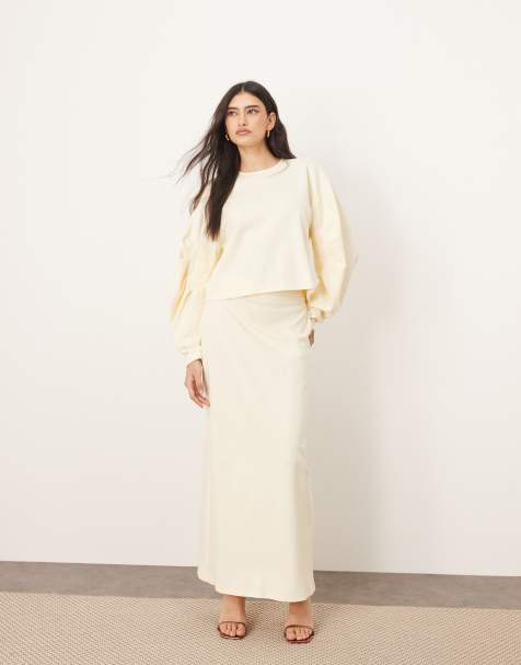 ARRANGE textured jersey boxy top and maxi skirt set with pleat sleeve detail in buttermilk - view 1