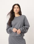[ARRANGE] ARRANGE textured jersey boxy top with pleat sleeve detail in charcoal (part of a set)-Grey S Charcoal