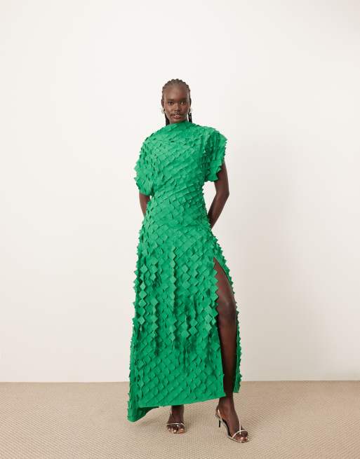ARRANGE textured laser cut midi dress with split in green