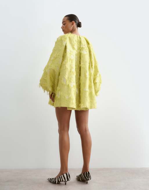 ARRANGE textured long sleeve mini dress in lime, 3 of 5