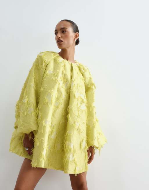 ARRANGE textured long sleeve mini dress in lime, 5 of 5