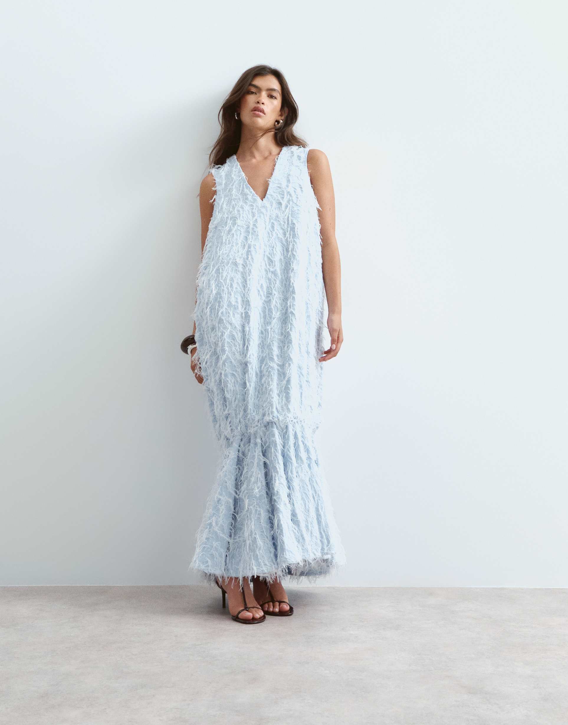 arrange textured maxi dress with frill detail in blue