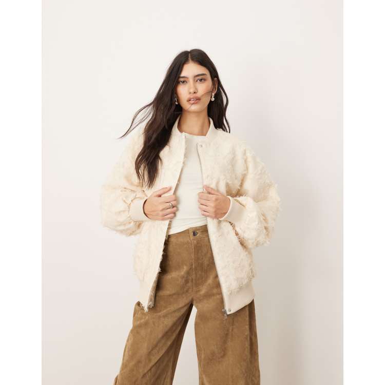 ARRANGE textured oversized bomber jacket in cream | ASOS