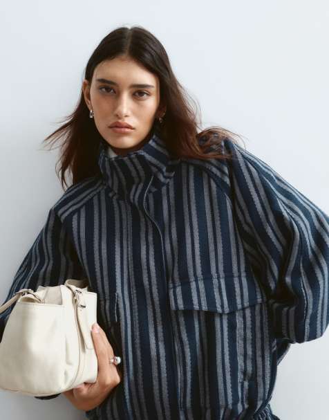 ARRANGE textured oversized jacket in navy stripe (part of a set) - view 1