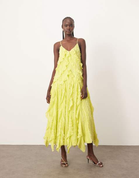 ARRANGE textured ruffle cami midi dress in lime  - view 1