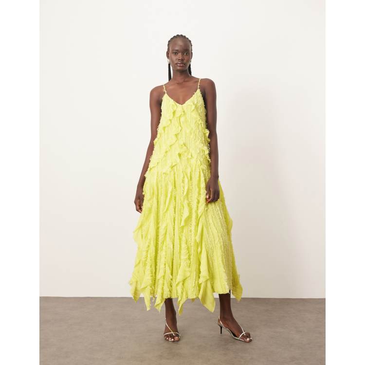 ● GLOWNY ● MELLOW CAMI DRESS (LIME BOUQUET) Luz Metallic Chiffon Dress Yellow Magnolia – CAMI NYC