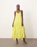 [ARRANGE] ARRANGE textured ruffle cami midi dress in lime-Green 4 Lime