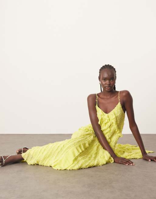 ARRANGE textured ruffle cami midi dress in lime 