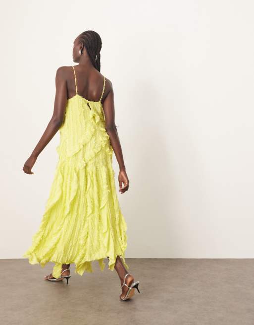 ARRANGE textured ruffle cami midi dress in lime 