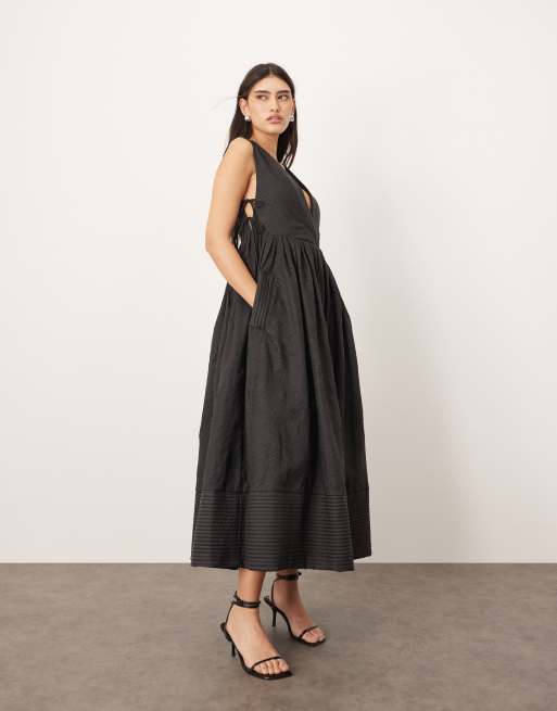 ARRANGE textured smock maxi dress with tie sides in black