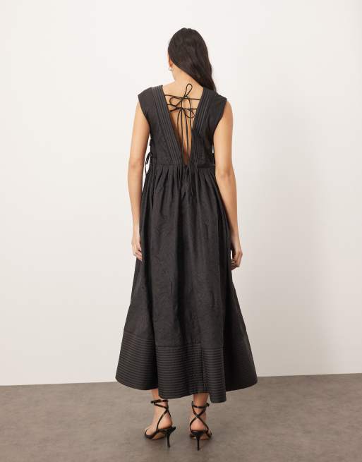 ARRANGE textured smock maxi dress with tie sides in black