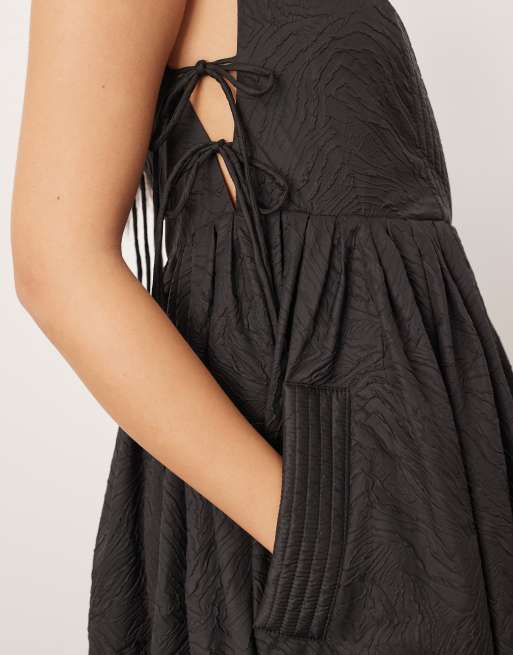 ARRANGE textured smock maxi dress with tie sides in black