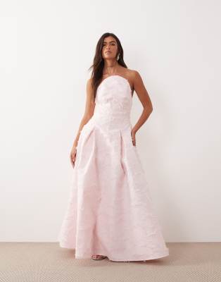 Arrange Textured Structured Bandeau Maxi Dress In White