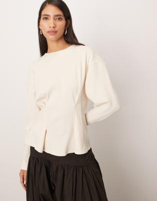 Arrange Textured Top With Gathered Waist In Neutral